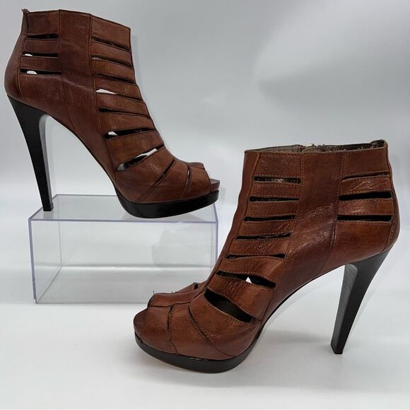 Stuart Weitzman Women's Brown Leather Cage Gladiator Platform High Heel Sandals - Picture 2 of 14